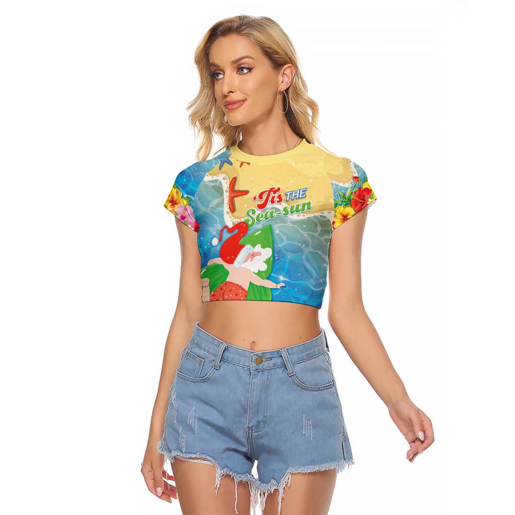 Christmas In Hawaii Raglan Cropped T Shirt Tis The Sea Sun LT05 Female Blue - Polynesian Pride