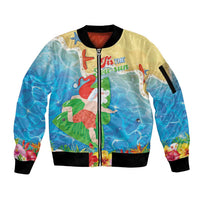 Christmas In Hawaii Sleeve Zip Bomber Jacket Tis The Sea Sun LT05 Unisex Blue - Polynesian Pride