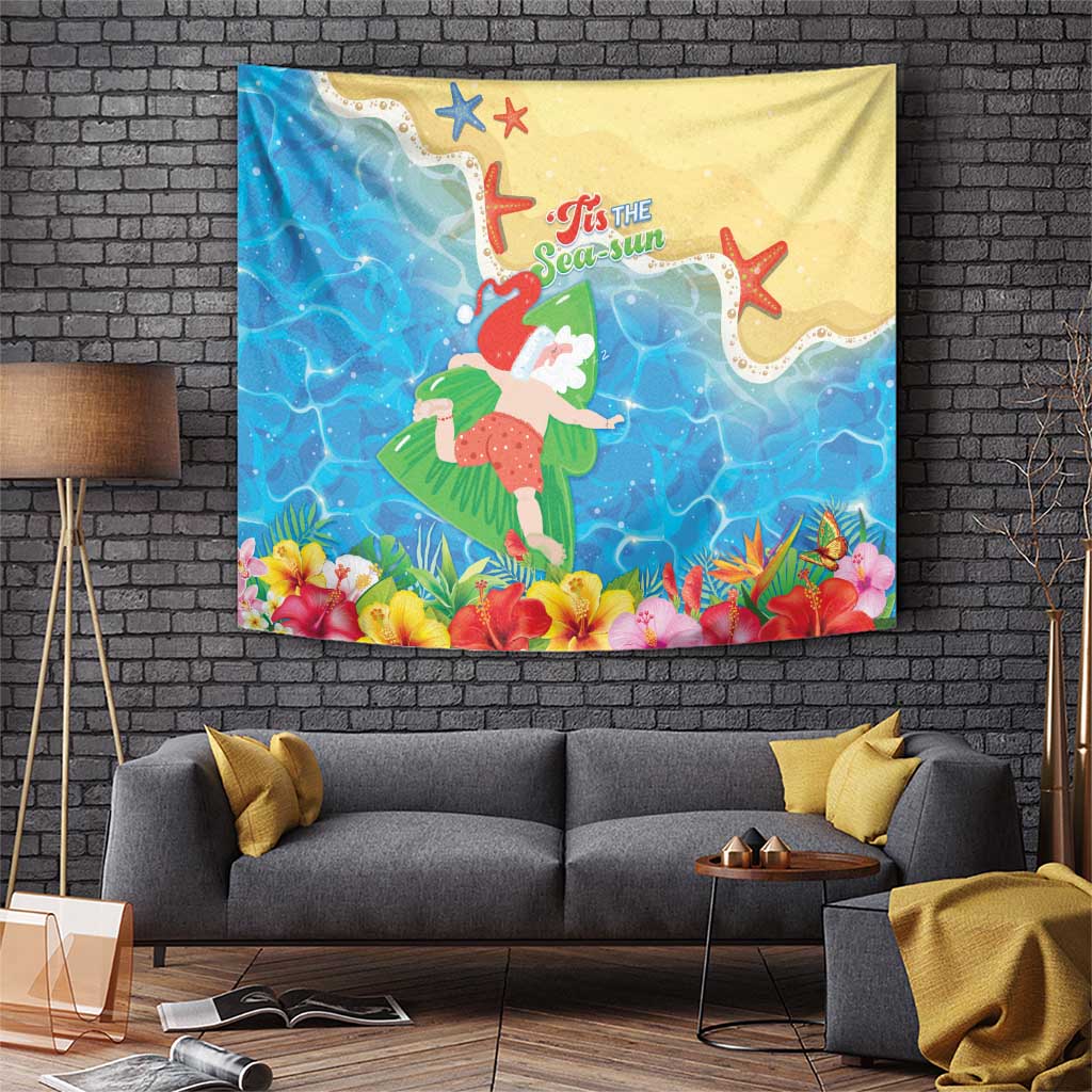 Christmas In Hawaii Tapestry Tis The Sea Sun LT05 Blue - Polynesian Pride