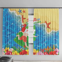 Christmas In Hawaii Window Curtain Tis The Sea Sun LT05 With Hooks Blue - Polynesian Pride