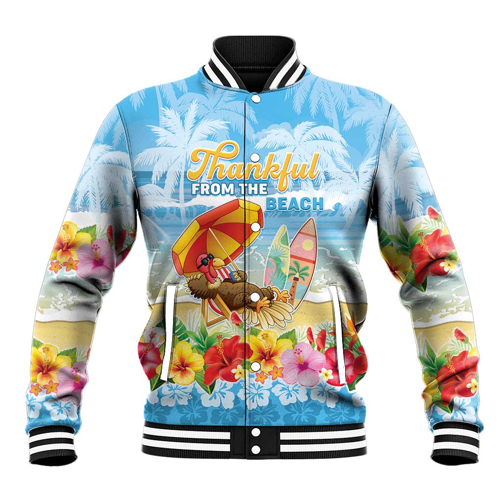 Personalised Hawaii Funny Thanksgiving Baseball Jacket Thankful From The Beach LT05 Unisex Blue - Polynesian Pride