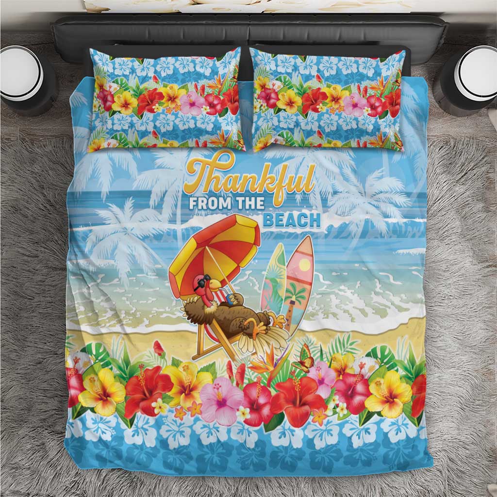 Hawaii Funny Thanksgiving Bedding Set Thankful From The Beach LT05 Blue - Polynesian Pride