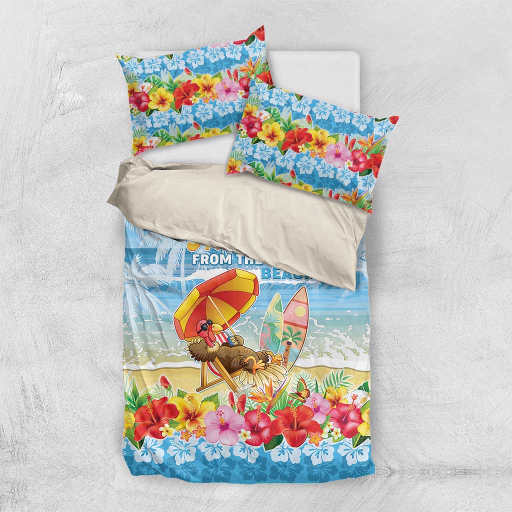 Hawaii Funny Thanksgiving Bedding Set Thankful From The Beach LT05 US Twin 172cm x 218cm Blue - Polynesian Pride