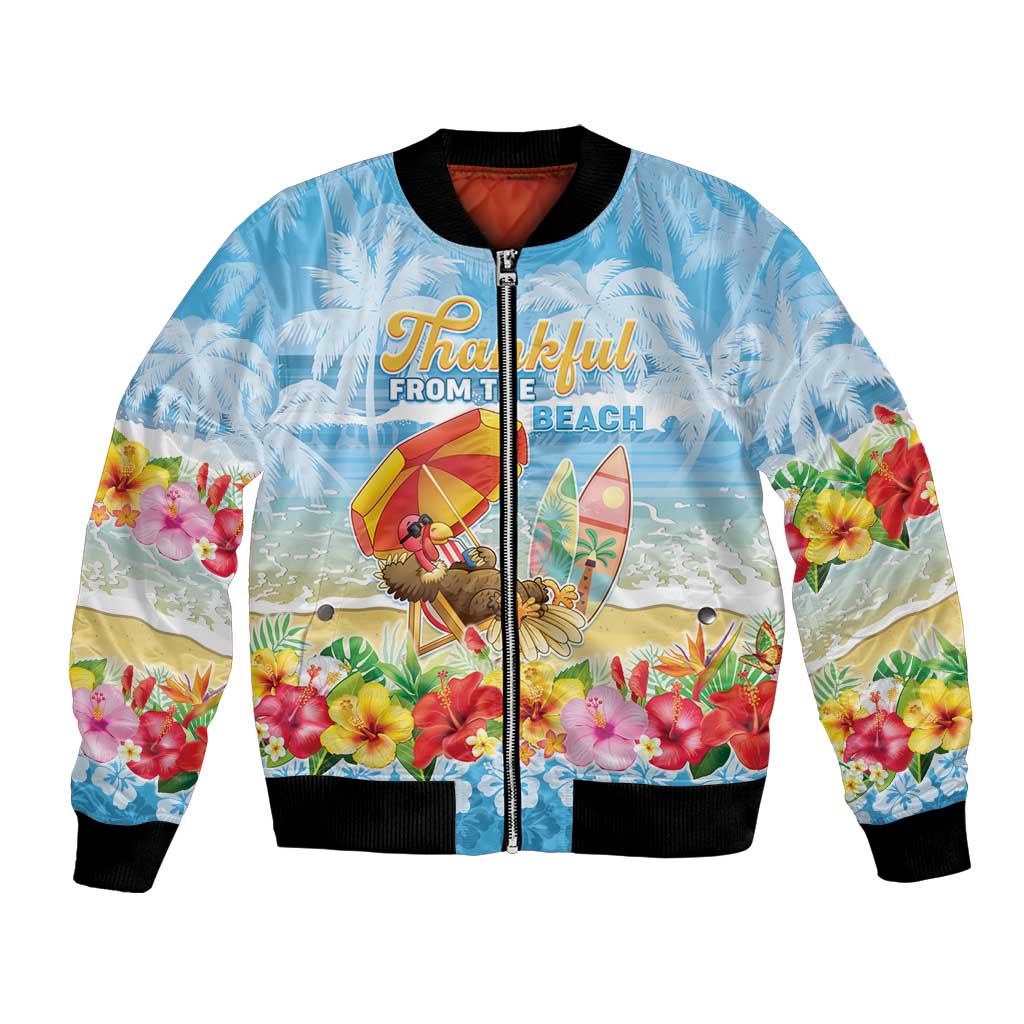 Personalised Hawaii Funny Thanksgiving Bomber Jacket Thankful From The Beach LT05 Unisex Blue - Polynesian Pride