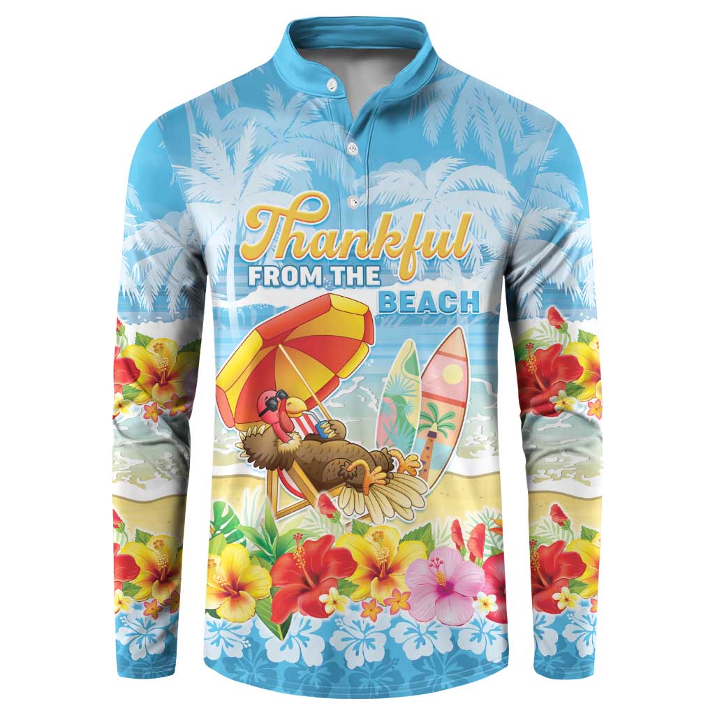Personalised Hawaii Funny Thanksgiving Button Sweatshirt Thankful From The Beach LT05 Blue - Polynesian Pride