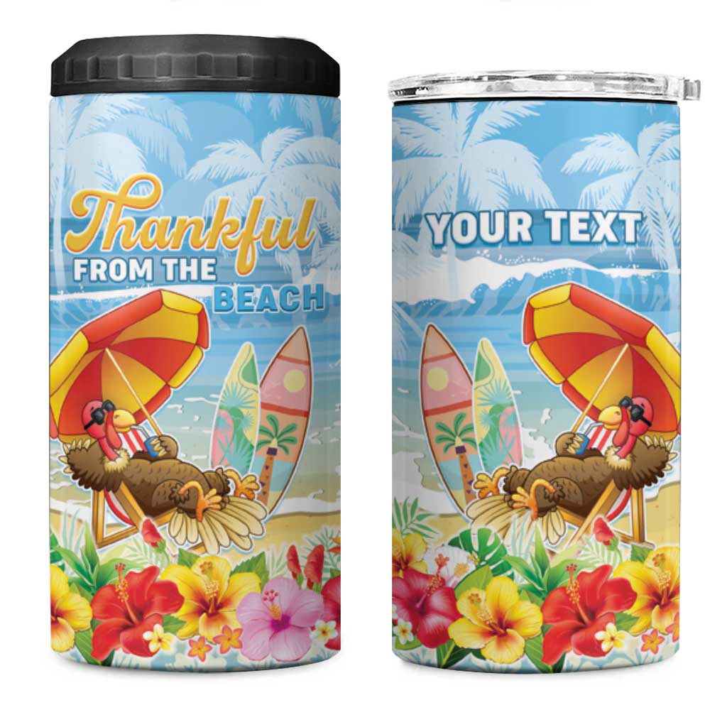 Personalised Hawaii Funny Thanksgiving 4 in 1 Can Cooler Tumbler Thankful From The Beach LT05 One Size: 16 oz Blue - Polynesian Pride