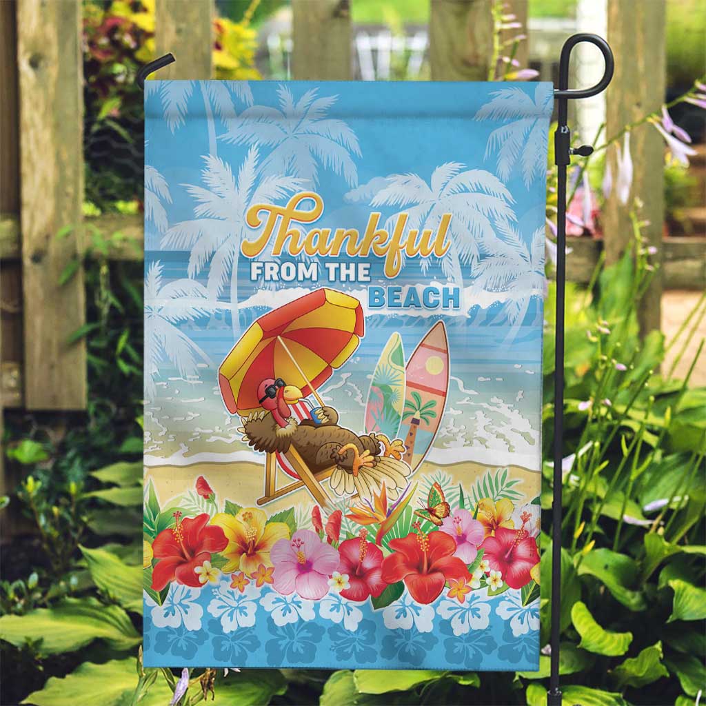 Hawaii Funny Thanksgiving Garden Flag Thankful From The Beach LT05 Garden Flag Blue - Polynesian Pride