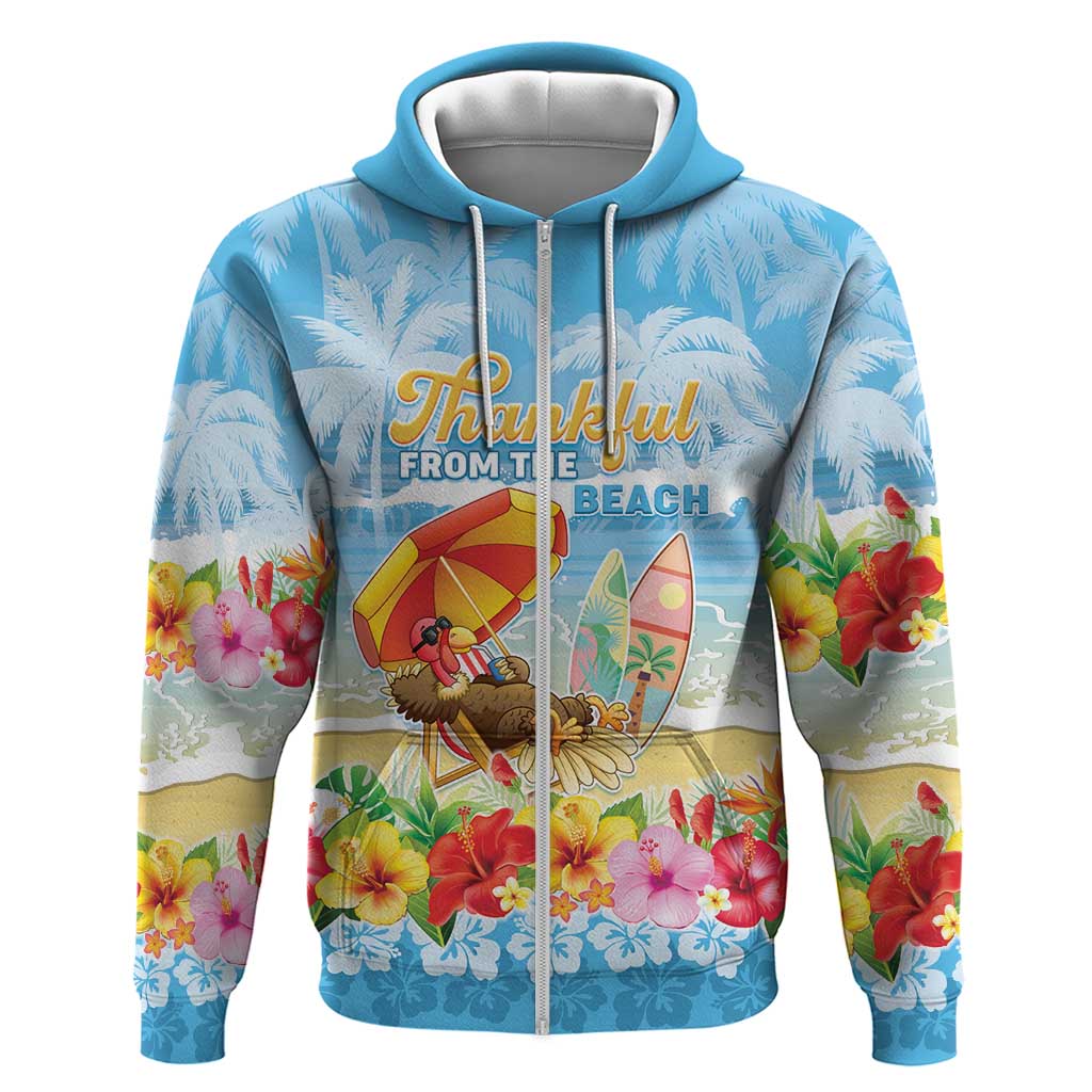Personalised Hawaii Funny Thanksgiving Hoodie Thankful From The Beach LT05 Zip Hoodie Blue - Polynesian Pride