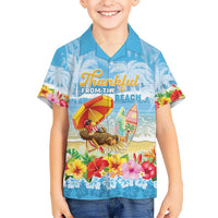 Personalised Hawaii Funny Thanksgiving Kid Hawaiian Shirt Thankful From The Beach LT05 Kid Blue - Polynesian Pride