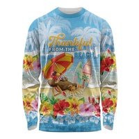 Personalised Hawaii Funny Thanksgiving Long Sleeve Shirt Thankful From The Beach LT05 Unisex Blue - Polynesian Pride