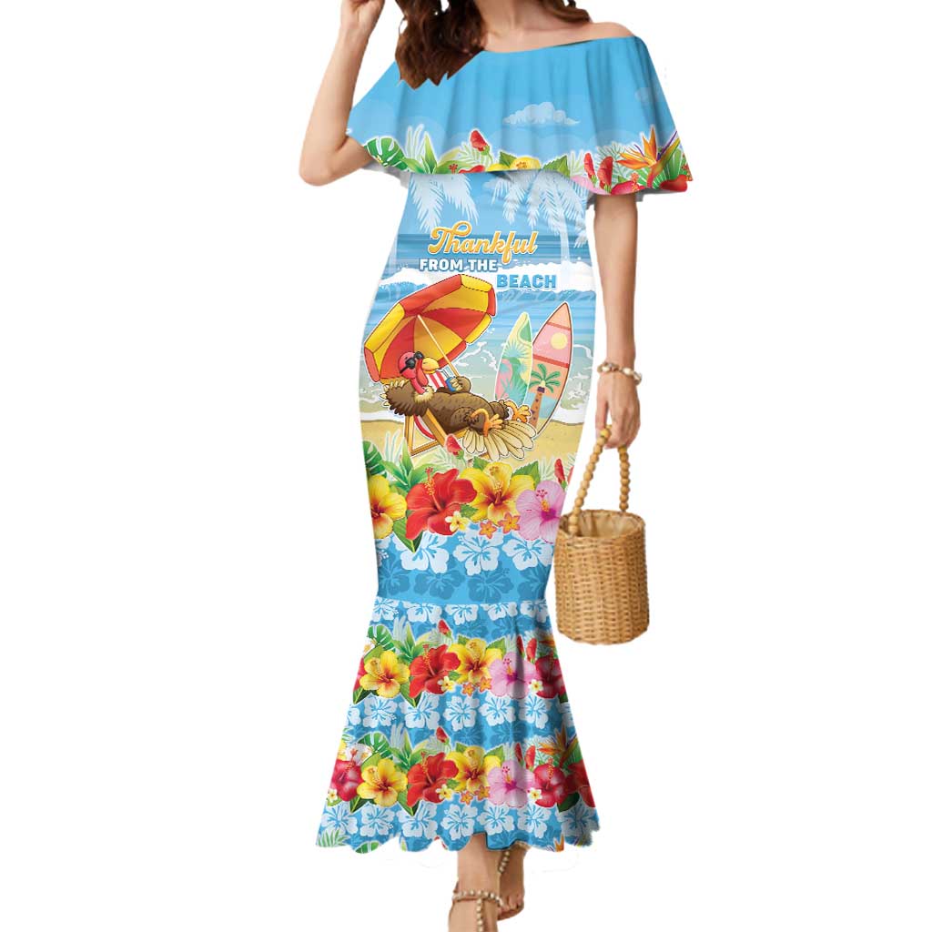 Personalised Hawaii Funny Thanksgiving Mermaid Dress Thankful From The Beach LT05 Women Blue - Polynesian Pride