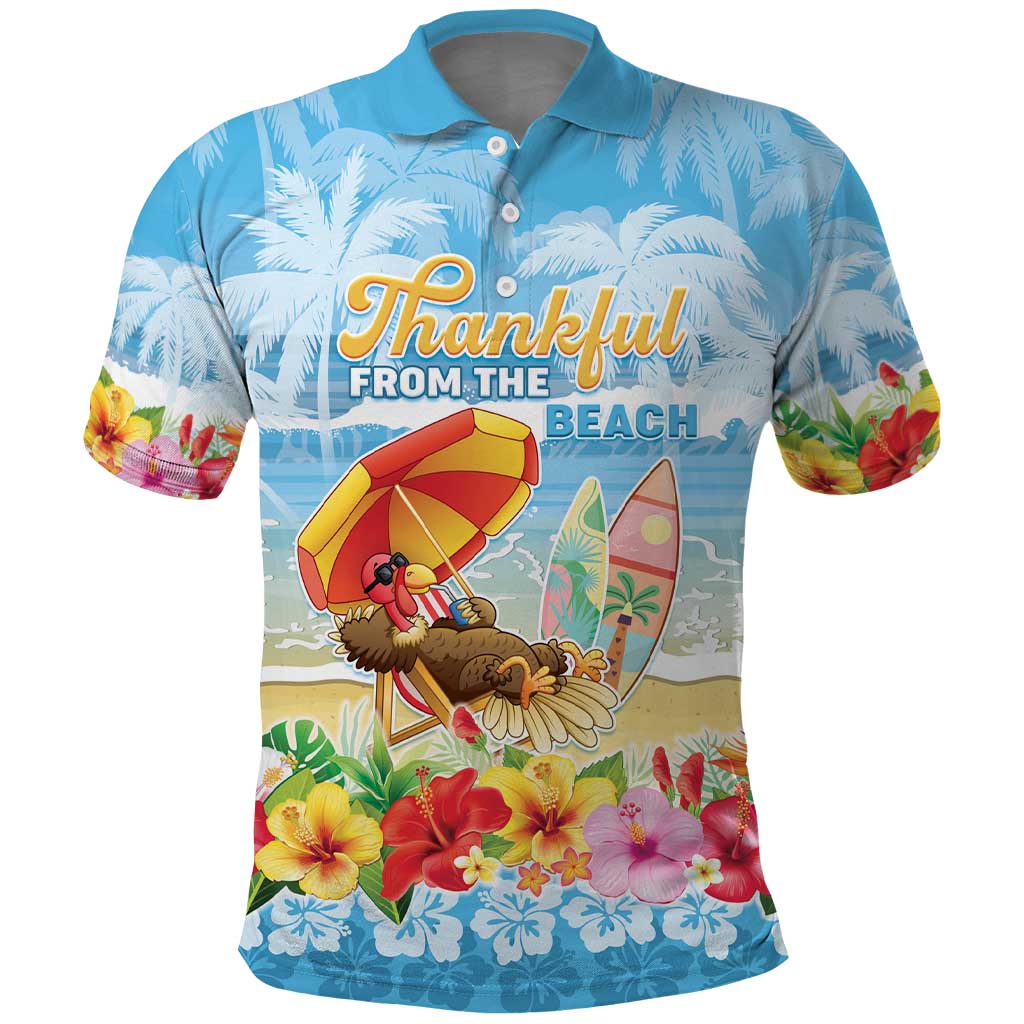 Personalised Hawaii Funny Thanksgiving Polo Shirt Thankful From The Beach LT05 Blue - Polynesian Pride