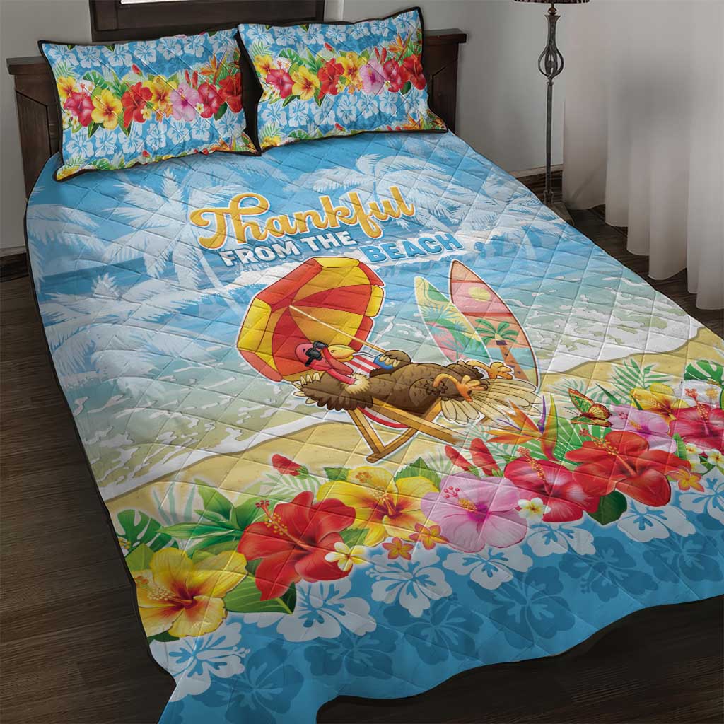 Hawaii Funny Thanksgiving Quilt Bed Set Thankful From The Beach LT05 Blue - Polynesian Pride