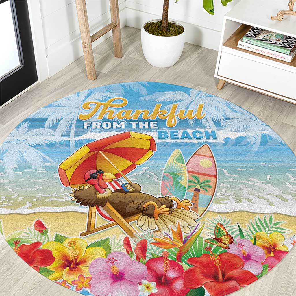 Hawaii Funny Thanksgiving Round Carpet Thankful From The Beach LT05 Blue - Polynesian Pride