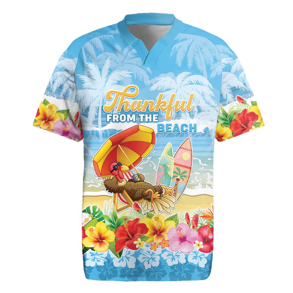 Personalised Hawaii Funny Thanksgiving Rugby Jersey Thankful From The Beach LT05 Blue - Polynesian Pride