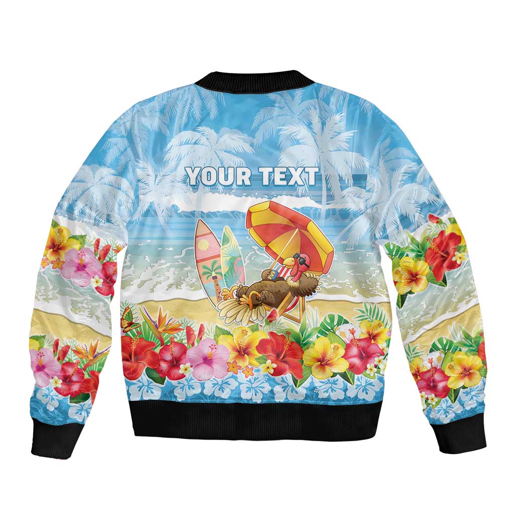 Personalised Hawaii Funny Thanksgiving Sleeve Zip Bomber Jacket Thankful From The Beach LT05 - Polynesian Pride