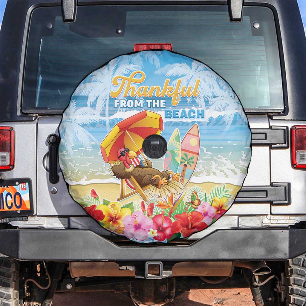 Hawaii Funny Thanksgiving Spare Tire Cover Thankful From The Beach LT05 Blue - Polynesian Pride