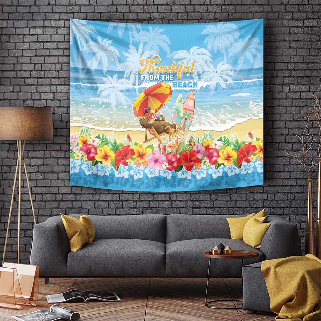 Hawaii Funny Thanksgiving Tapestry Thankful From The Beach LT05 Blue - Polynesian Pride