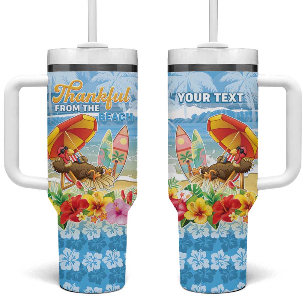 Personalised Hawaii Funny Thanksgiving Tumbler With Handle Thankful From The Beach LT05 One Size: 40 oz Blue - Polynesian Pride