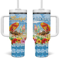 Personalised Hawaii Funny Thanksgiving Tumbler With Handle Thankful From The Beach LT05 One Size: 40 oz Blue - Polynesian Pride