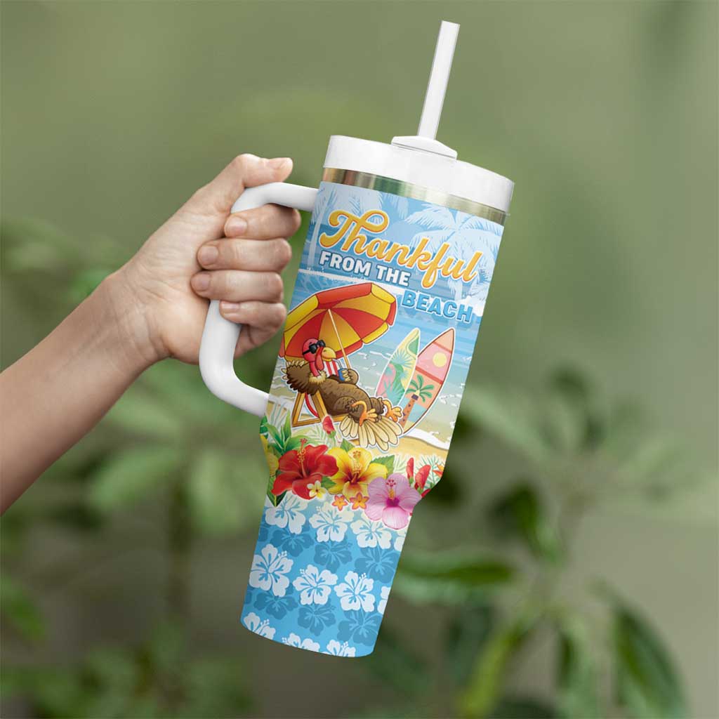 Personalised Hawaii Funny Thanksgiving Tumbler With Handle Thankful From The Beach LT05 - Polynesian Pride