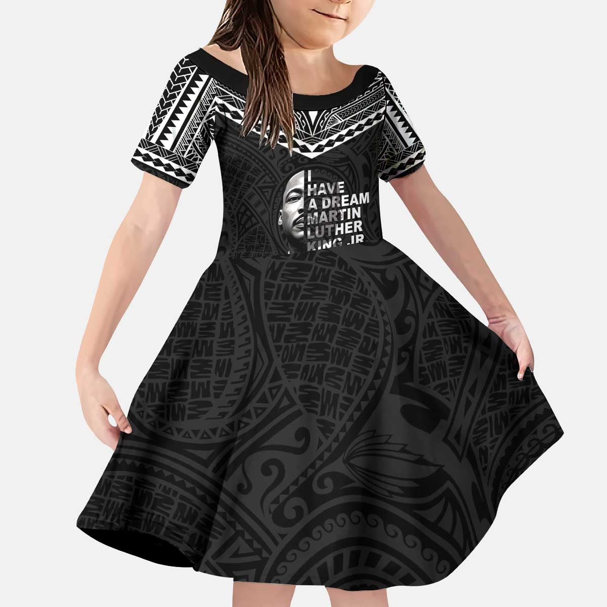 American Samoa MLK Day Kid Short Sleeve Dress Polynesian Style LT05 KID Black - Polynesian Pride