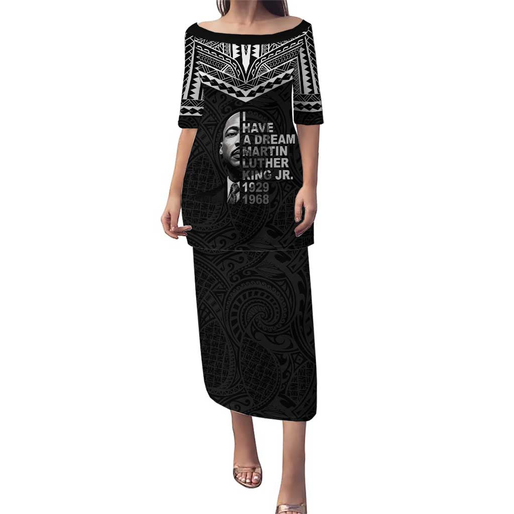 American Samoa MLK Day Puletasi Polynesian Style LT05 Long Dress Black - Polynesian Pride