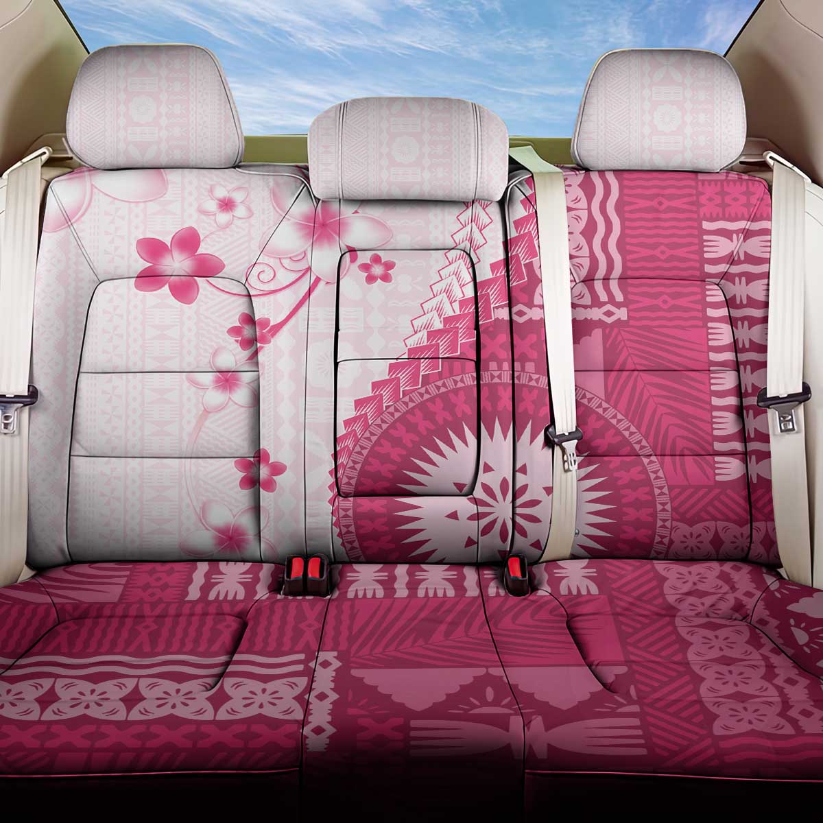 Bula Fiji Back Car Seat Cover Pink Plumeria Masi Tapa Pattern LT05 One Size Pink - Polynesian Pride