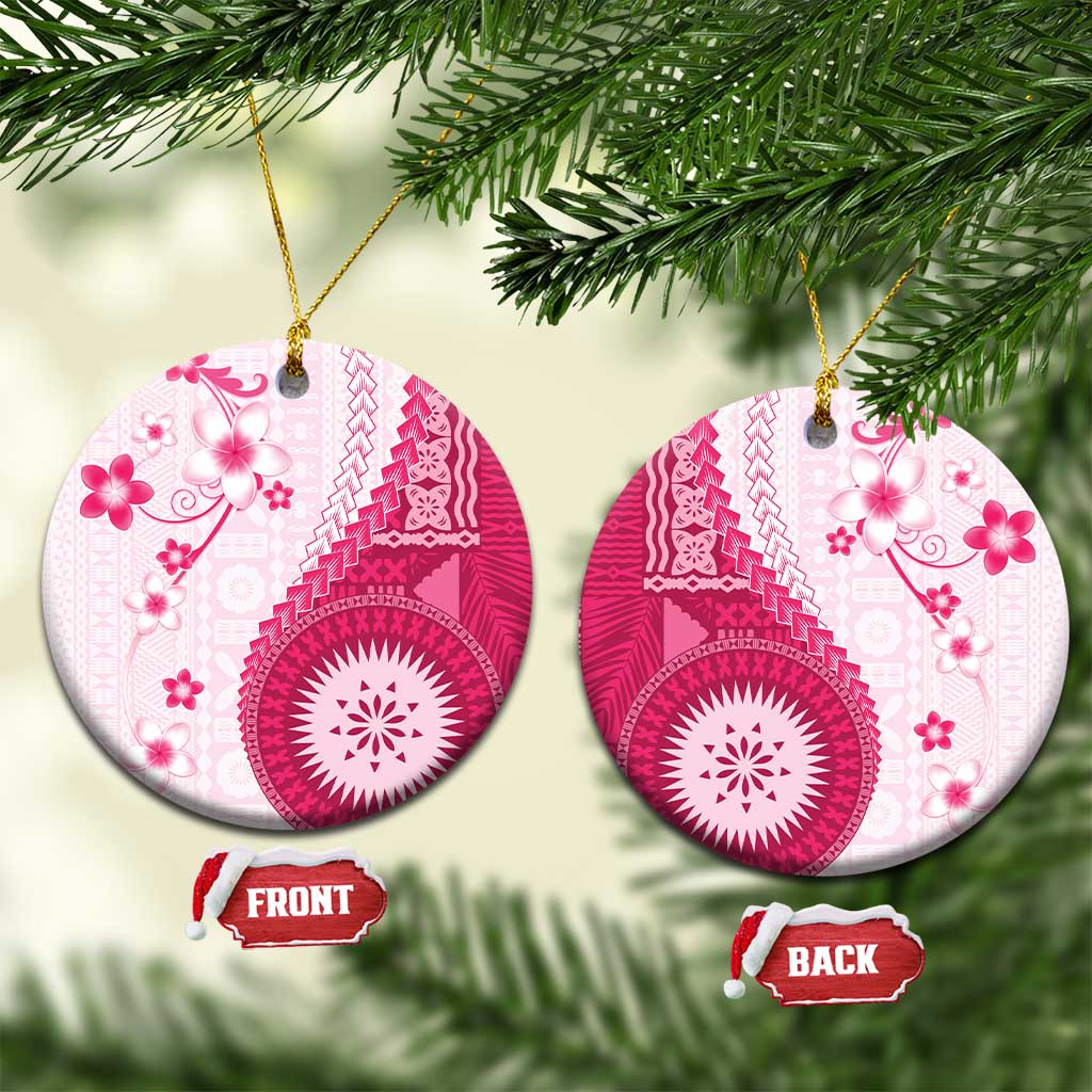 Bula Fiji Ceramic Ornament Pink Plumeria Masi Tapa Pattern LT05 Circle Pink - Polynesian Pride