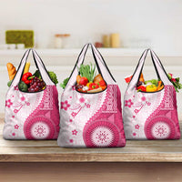 Bula Fiji Grocery Bag Pink Plumeria Masi Tapa Pattern LT05 3-pack One Size Pink - Polynesian Pride