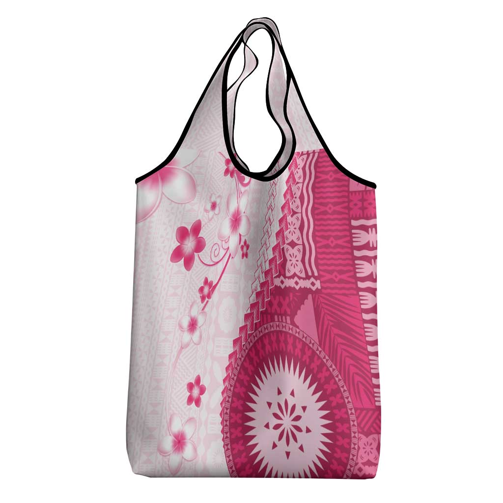 Bula Fiji Grocery Bag Pink Plumeria Masi Tapa Pattern LT05 - Polynesian Pride