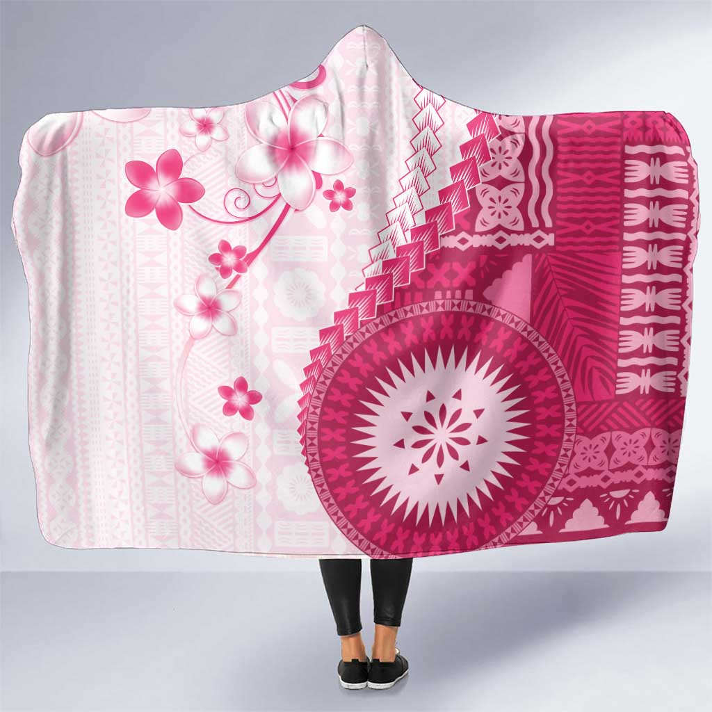 Bula Fiji Hooded Blanket Pink Plumeria Masi Tapa Pattern LT05 One Size Pink - Polynesian Pride