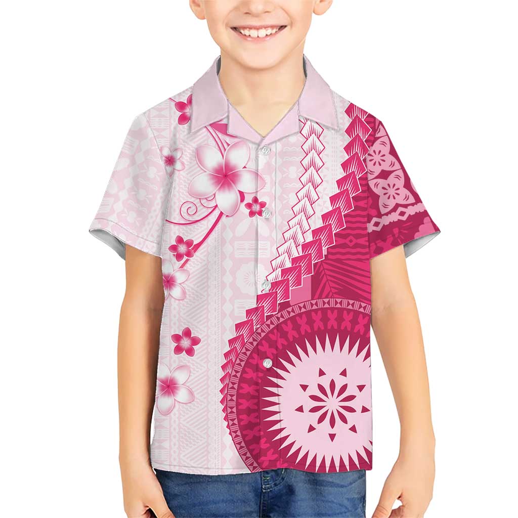 Bula Fiji Kid Hawaiian Shirt Pink Plumeria Masi Tapa Pattern LT05 Kid Pink - Polynesian Pride
