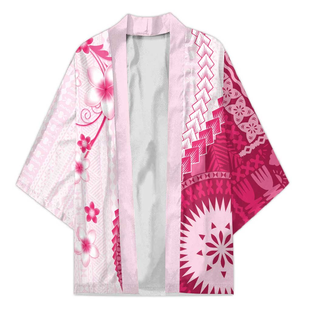 Bula Fiji Kimono Pink Plumeria Masi Tapa Pattern LT05 Unisex Pink - Polynesian Pride