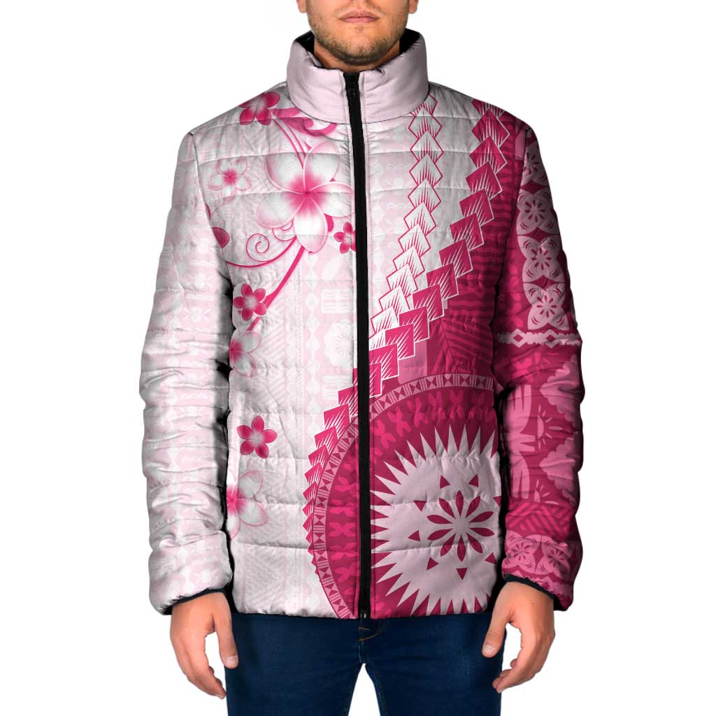Bula Fiji Padded Jacket Pink Plumeria Masi Tapa Pattern LT05 Men Pink - Polynesian Pride