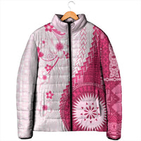 Bula Fiji Padded Jacket Pink Plumeria Masi Tapa Pattern LT05 - Polynesian Pride
