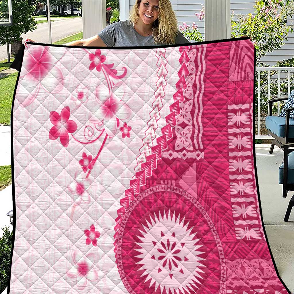 Bula Fiji Quilt Pink Plumeria Masi Tapa Pattern LT05 Pink - Polynesian Pride