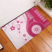 Bula Fiji Rubber Doormat Pink Plumeria Masi Tapa Pattern LT05 - Polynesian Pride