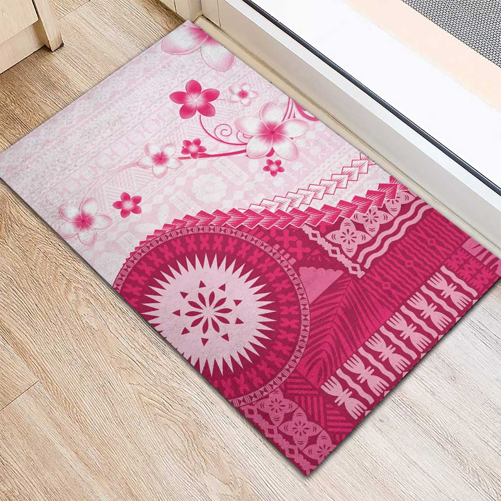 Bula Fiji Rubber Doormat Pink Plumeria Masi Tapa Pattern LT05 - Polynesian Pride