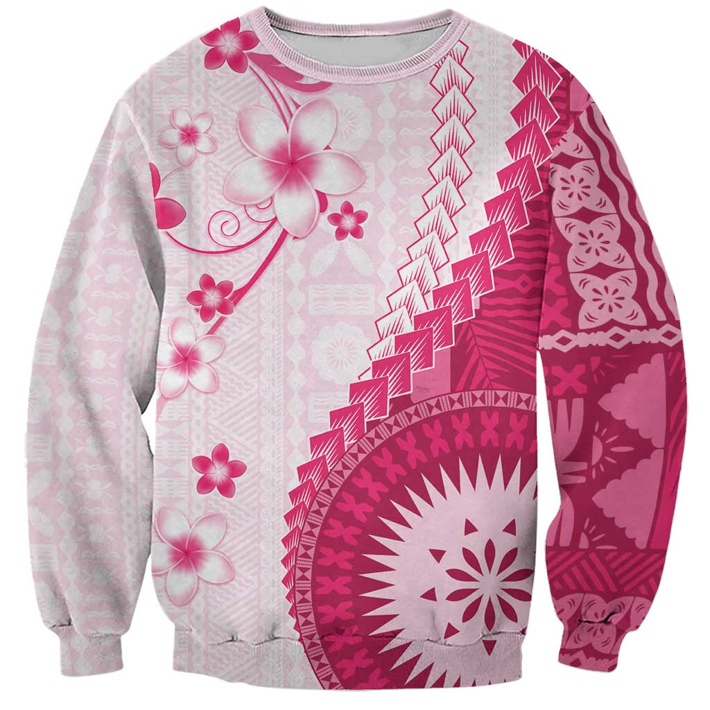Bula Fiji Sweatshirt Pink Plumeria Masi Tapa Pattern LT05 Unisex Pink - Polynesian Pride