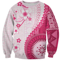 Bula Fiji Sweatshirt Pink Plumeria Masi Tapa Pattern LT05 Unisex Pink - Polynesian Pride