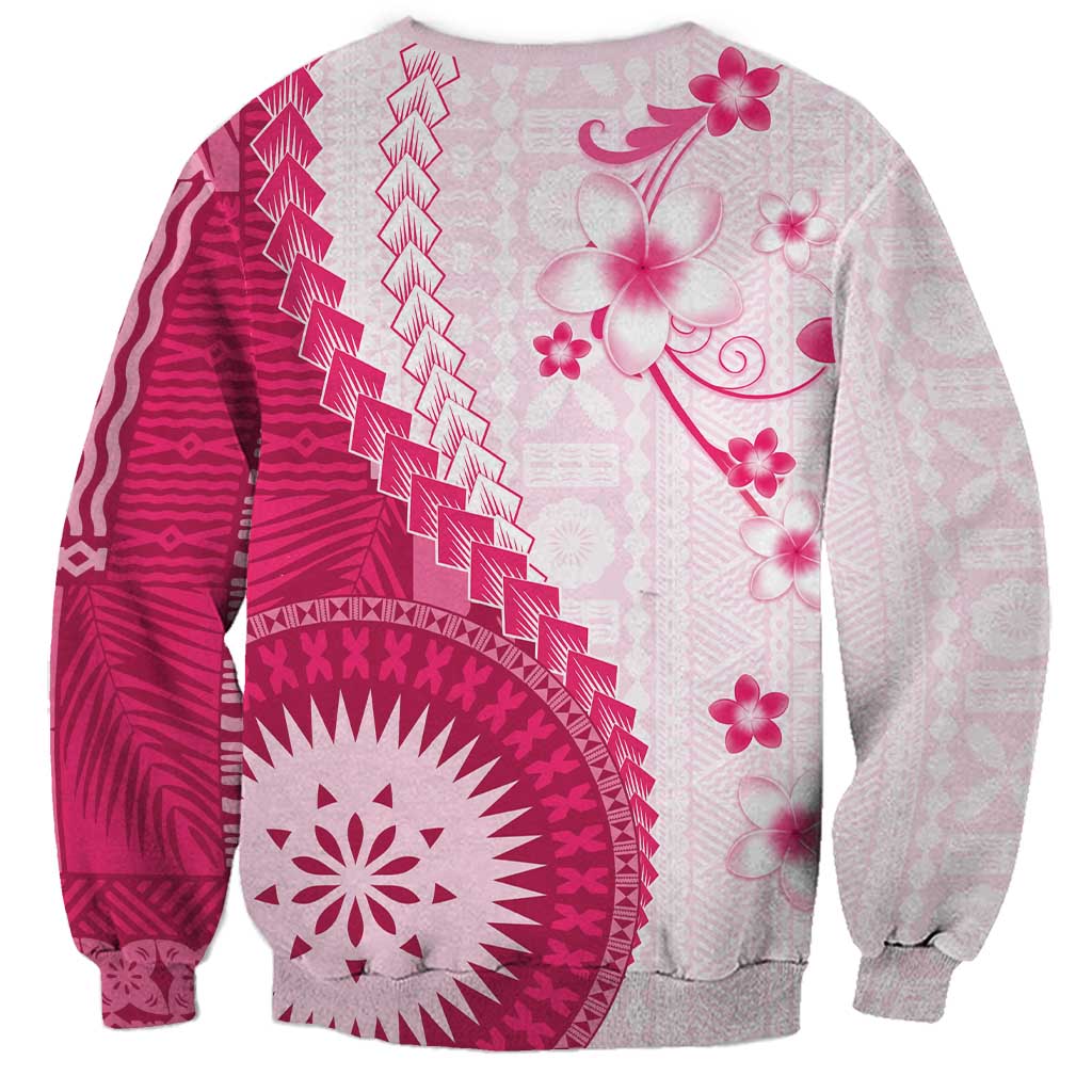 Bula Fiji Sweatshirt Pink Plumeria Masi Tapa Pattern LT05 - Polynesian Pride