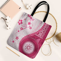 Bula Fiji Tote Bag Pink Plumeria Masi Tapa Pattern LT05 Black Strap One Size Pink - Polynesian Pride