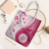 Bula Fiji Tote Bag Pink Plumeria Masi Tapa Pattern LT05 White Strap One Size Pink - Polynesian Pride