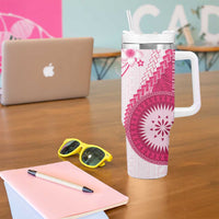 Bula Fiji Tumbler With Handle Pink Plumeria Masi Tapa Pattern LT05 - Polynesian Pride