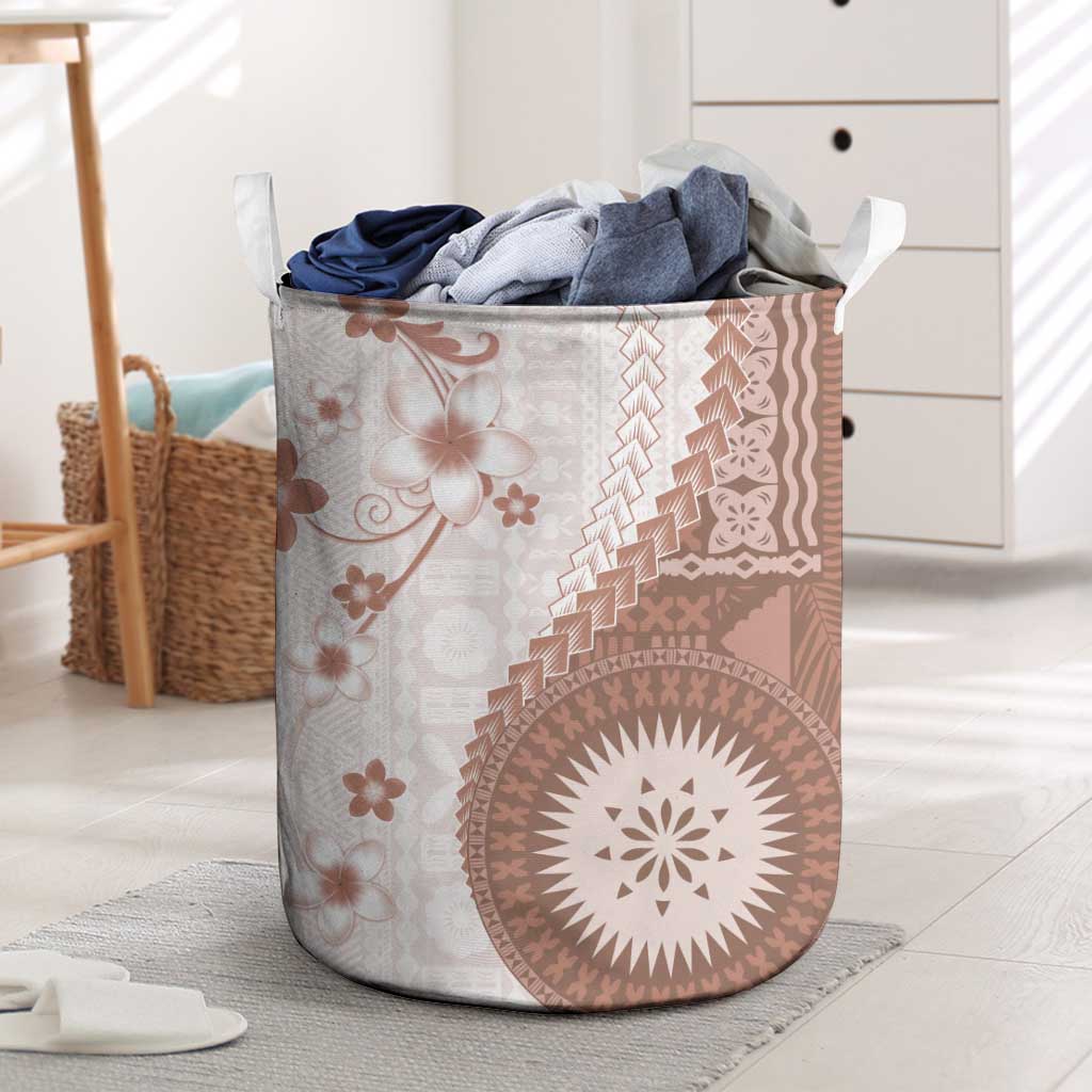 Bula Fiji Laundry Basket Brown Plumeria Masi Tapa Pattern LT05 Brown - Polynesian Pride