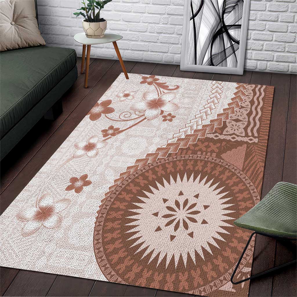 Bula Fiji Area Rug Brown Plumeria Masi Tapa Pattern LT05 Brown - Polynesian Pride