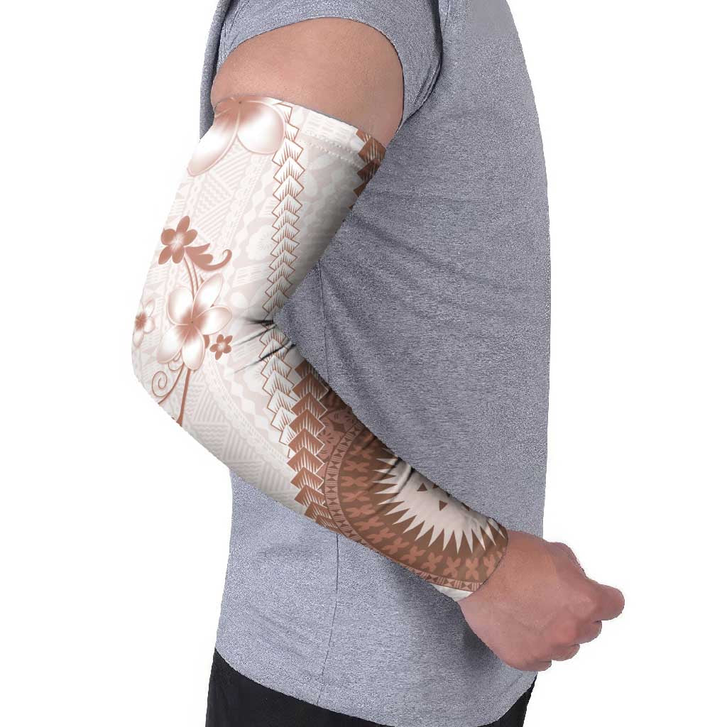 Bula Fiji Arm Sleeves Brown Plumeria Masi Tapa Pattern LT05 - Polynesian Pride