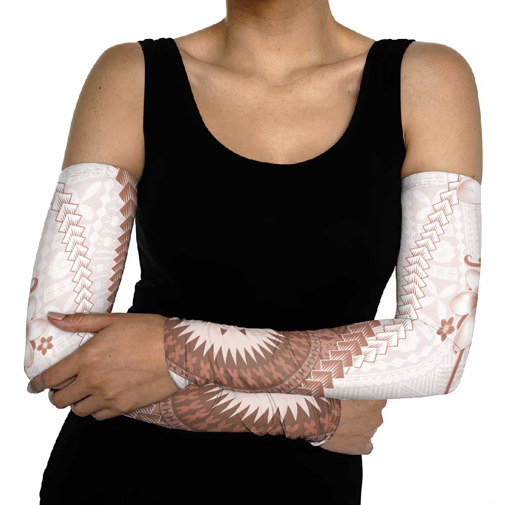 Bula Fiji Arm Sleeves Brown Plumeria Masi Tapa Pattern LT05 - Polynesian Pride