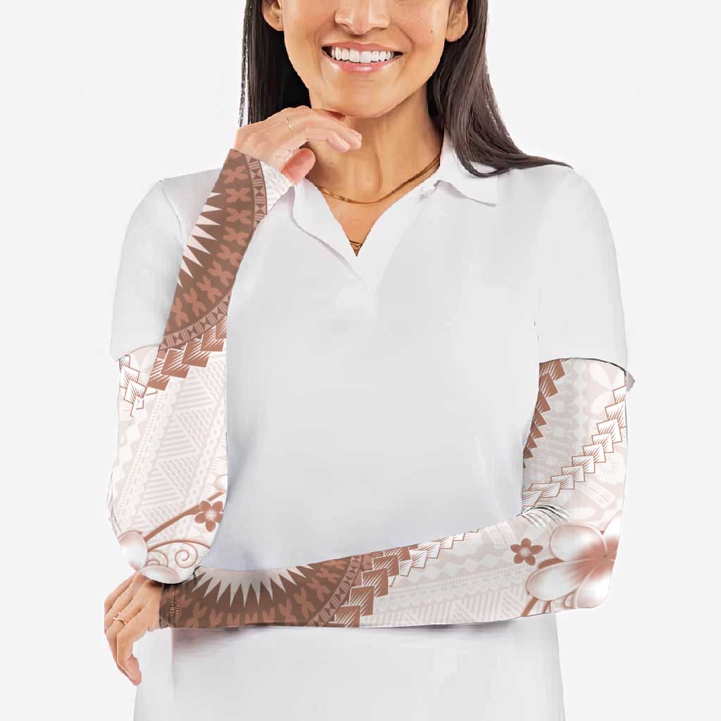 Bula Fiji Arm Sleeves Brown Plumeria Masi Tapa Pattern LT05 - Polynesian Pride